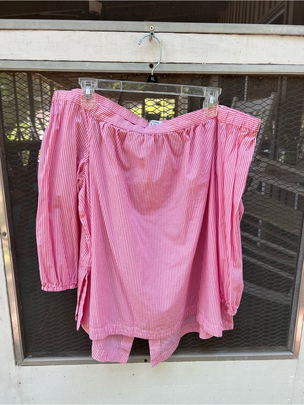 crown & ivy Pink and White Striped Off-Shoulder Top
